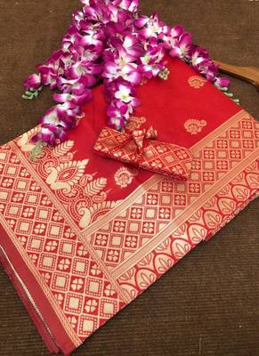 Red Banarasi Silk Jacquard Work Designer Saree 2