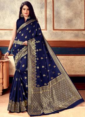 Blue Banarasi Silk Jacquard Work Designer Saree 1