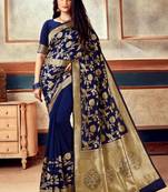Navy Blue Banarasi Silk Jacquard Work Designer Saree