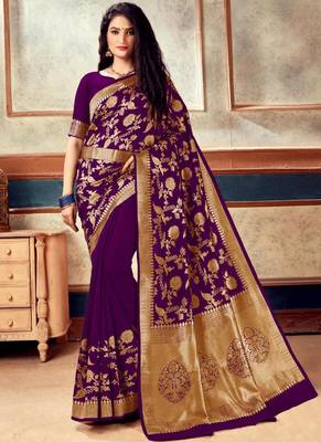 Purple Banarasi Silk Jacquard Work Designer Saree 1