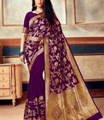 Purple Banarasi Silk Jacquard Work Designer Saree