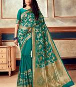 Turquoise Banarasi Silk Jacquard Work Designer Saree