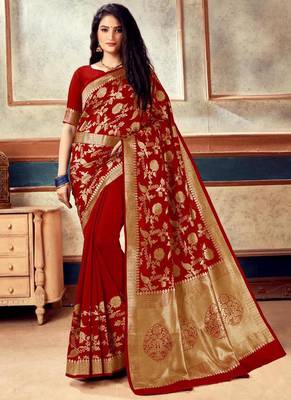 Red Banarasi Silk Jacquard Work Designer Saree 1
