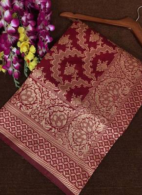 Maroon Banarasi Silk With Jari Work Designer Saree 2