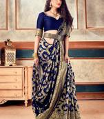 Navy Blue Banarasi Silk With Jari Work Designer Saree