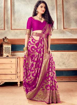 Pink Banarasi Silk With Jari Work Designer Saree 1