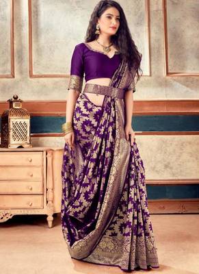 Purple Banarasi Silk With Jari Work Designer Saree 1