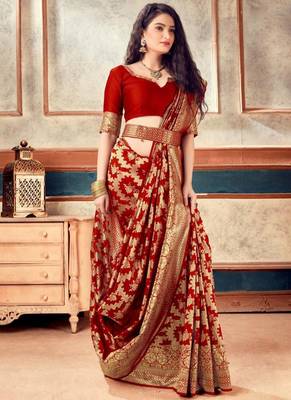 Red Banarasi Silk With Jari Work Designer Saree 1