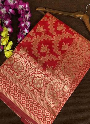Red Banarasi Silk With Jari Work Designer Saree 2