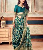 Turquoise Banarasi Silk With Jari Work Designer Saree