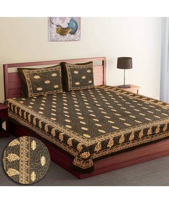 Cotton Dabu Printed Double King Size Bed Sheet With Pillow Cover 1