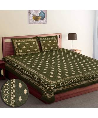 Cotton Dabu Printed Double King Size Bed Sheet With Pillow Cover 1