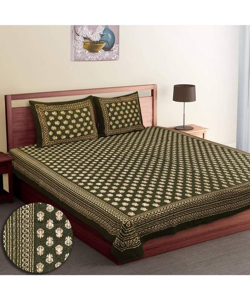 Cotton Dabu Printed Double King Size Bed Sheet With Pillow Cover
