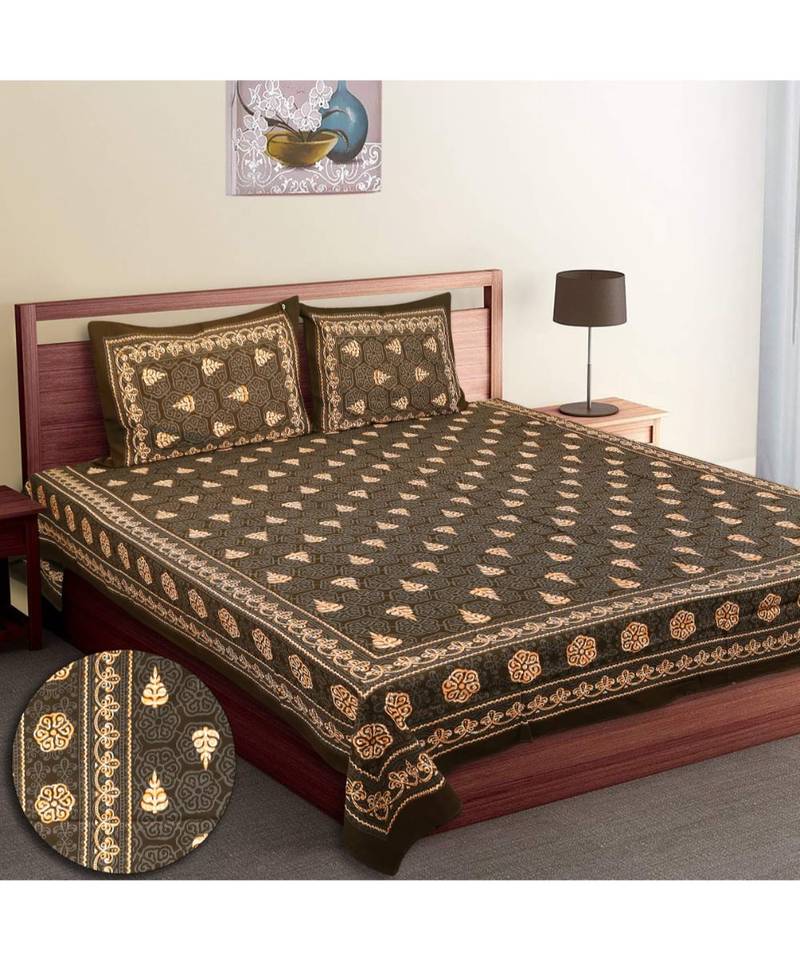 Cotton Dabu Printed Double King Size Bed Sheet With Pillow Cover
