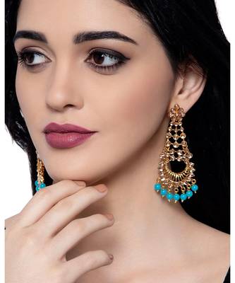 Turquoise gold plated Yellow Gold Alloy   Pair Earring 1