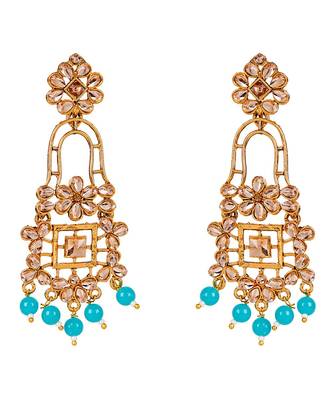 Turquoise gold plated Yellow Gold Alloy   Pair Earring 1