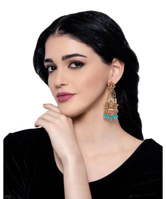 Turquoise gold plated Yellow Gold Alloy   Pair Earring 4