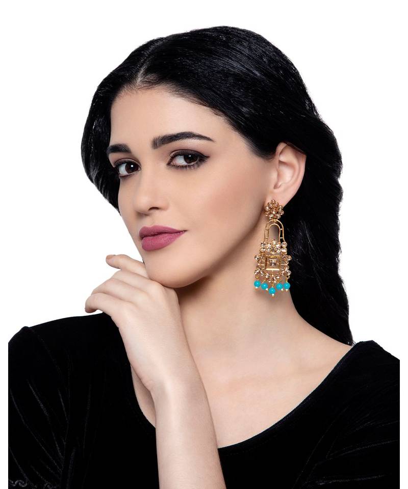 Turquoise gold plated Yellow Gold Alloy   Pair Earring