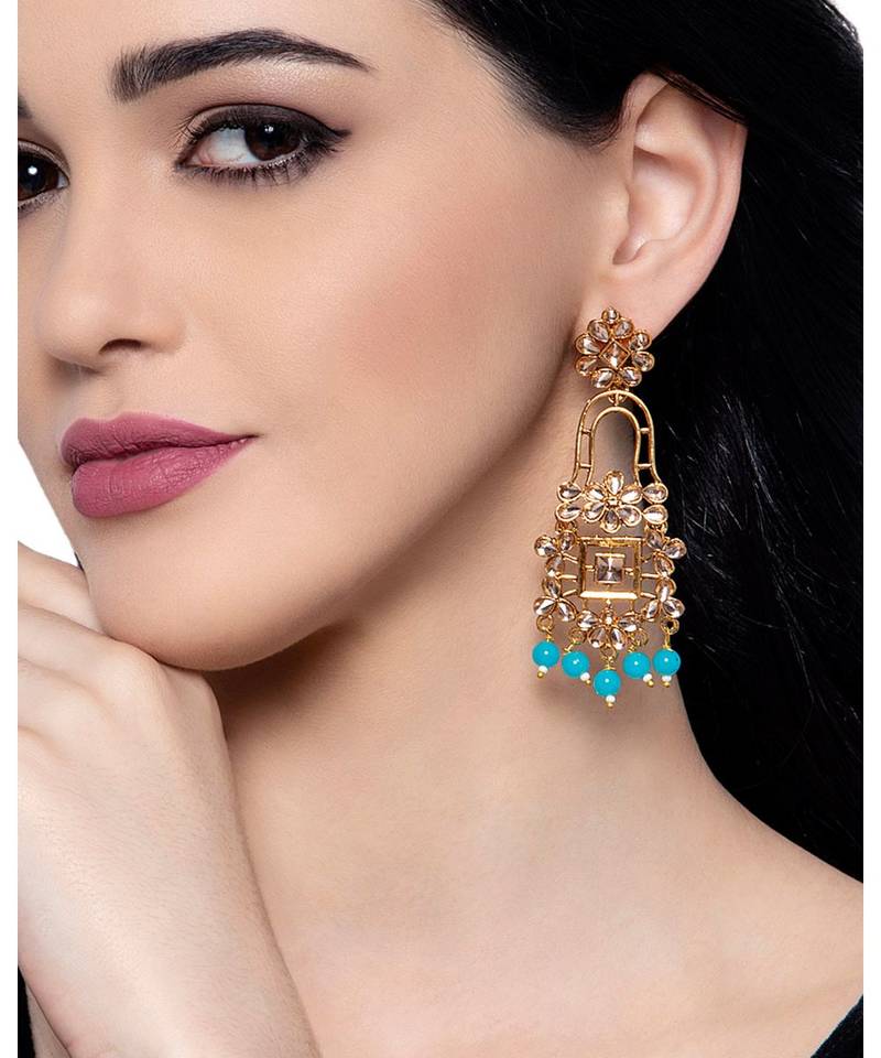 Turquoise gold plated Yellow Gold Alloy   Pair Earring