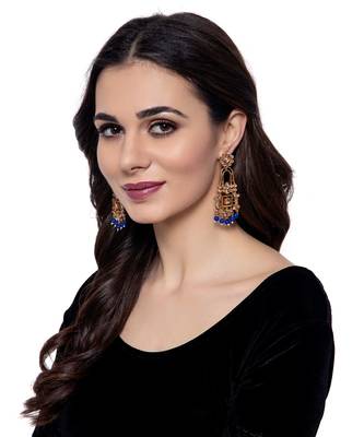 Blue gold plated Yellow Gold Alloy   Pair Earring 3