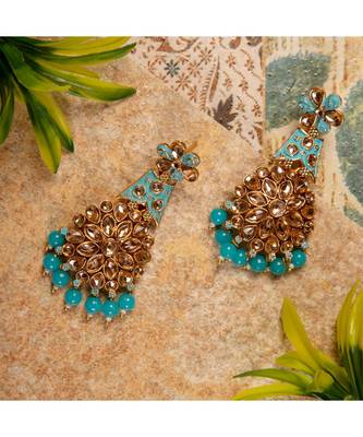 Turquoise gold plated Yellow Gold Alloy   Pair Earring 1