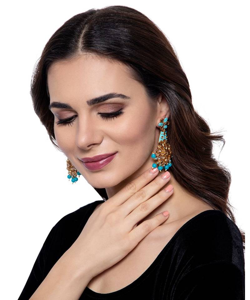 Turquoise gold plated Yellow Gold Alloy   Pair Earring