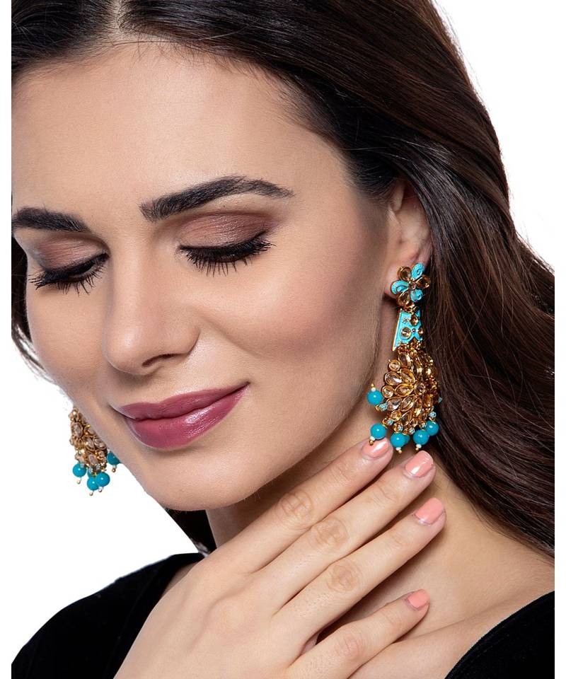 Turquoise gold plated Yellow Gold Alloy   Pair Earring
