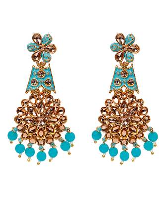 Turquoise gold plated Yellow Gold Alloy   Pair Earring 4
