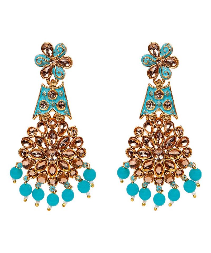 Turquoise gold plated Yellow Gold Alloy   Pair Earring