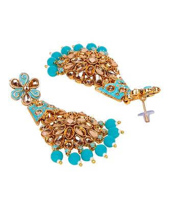 Turquoise gold plated Yellow Gold Alloy   Pair Earring 5