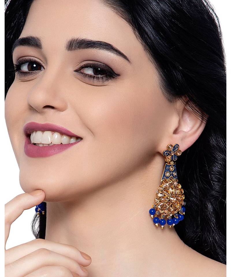 Blue gold plated Yellow Gold Alloy   Pair Earring