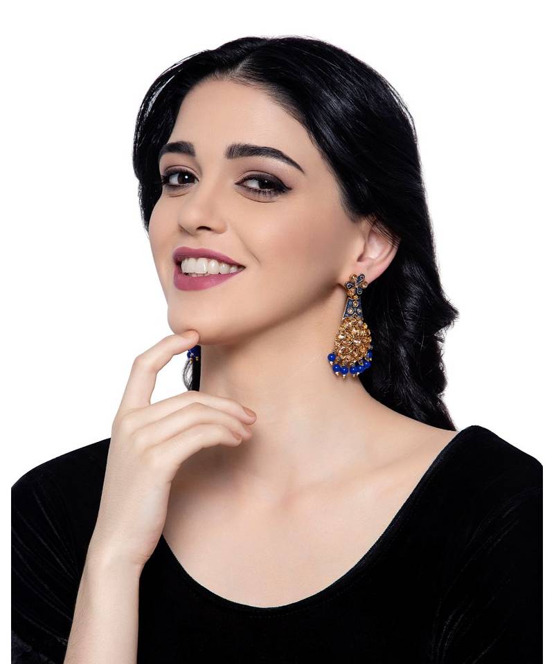 Blue gold plated Yellow Gold Alloy   Pair Earring