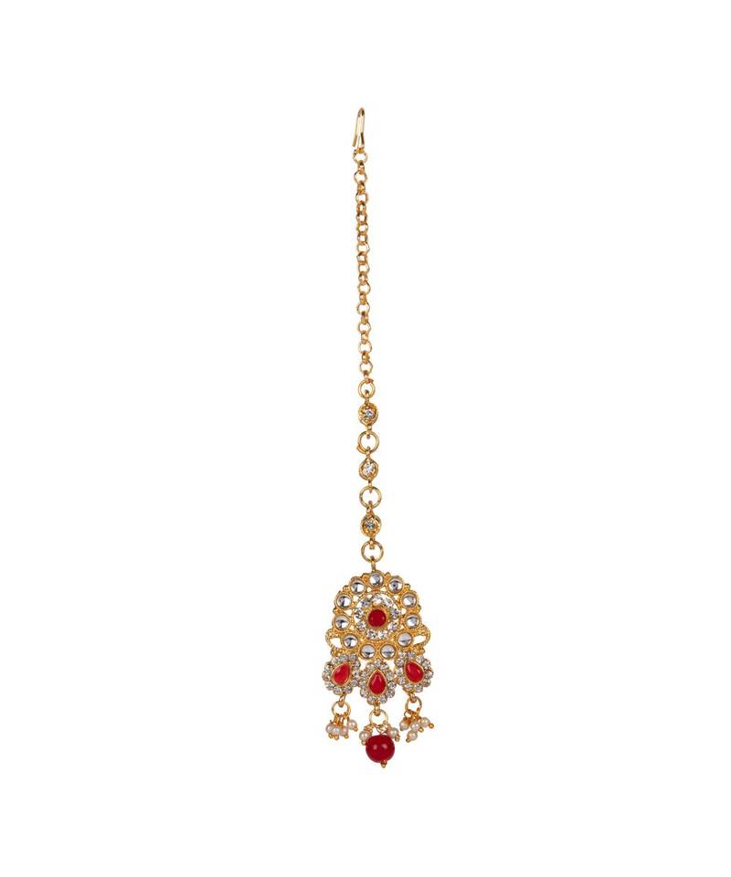 Red gold plated Yellow Gold Alloy   Necklace   Pair Earring   Maangtika