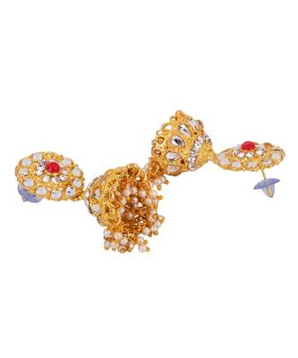 Red gold plated Yellow Gold Alloy   Necklace   Pair Earring   Maangtika 5