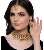 Black gold plated Yellow Gold Alloy   Necklace   Pair Earring   Maangtika
