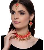 Red gold plated Yellow Gold Alloy   Necklace   Pair Earring   Maangtika