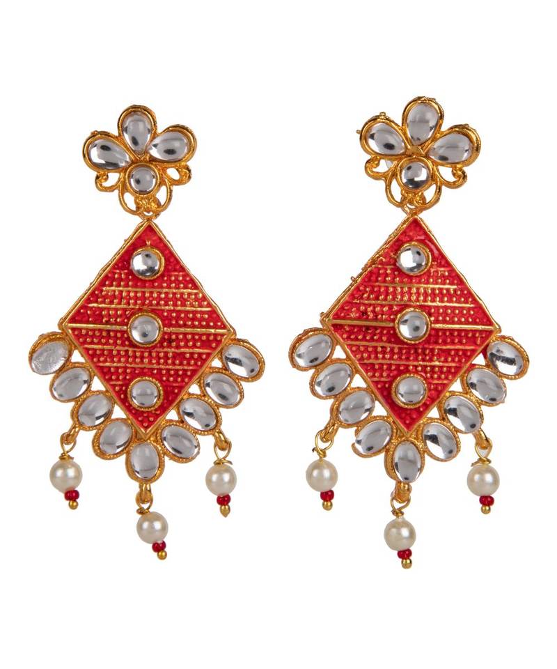 Red gold plated Yellow Gold Alloy   Necklace   Pair Earring   Maangtika