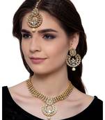 White gold plated Yellow Gold Alloy   Necklace   Pair Earring   Maangtika