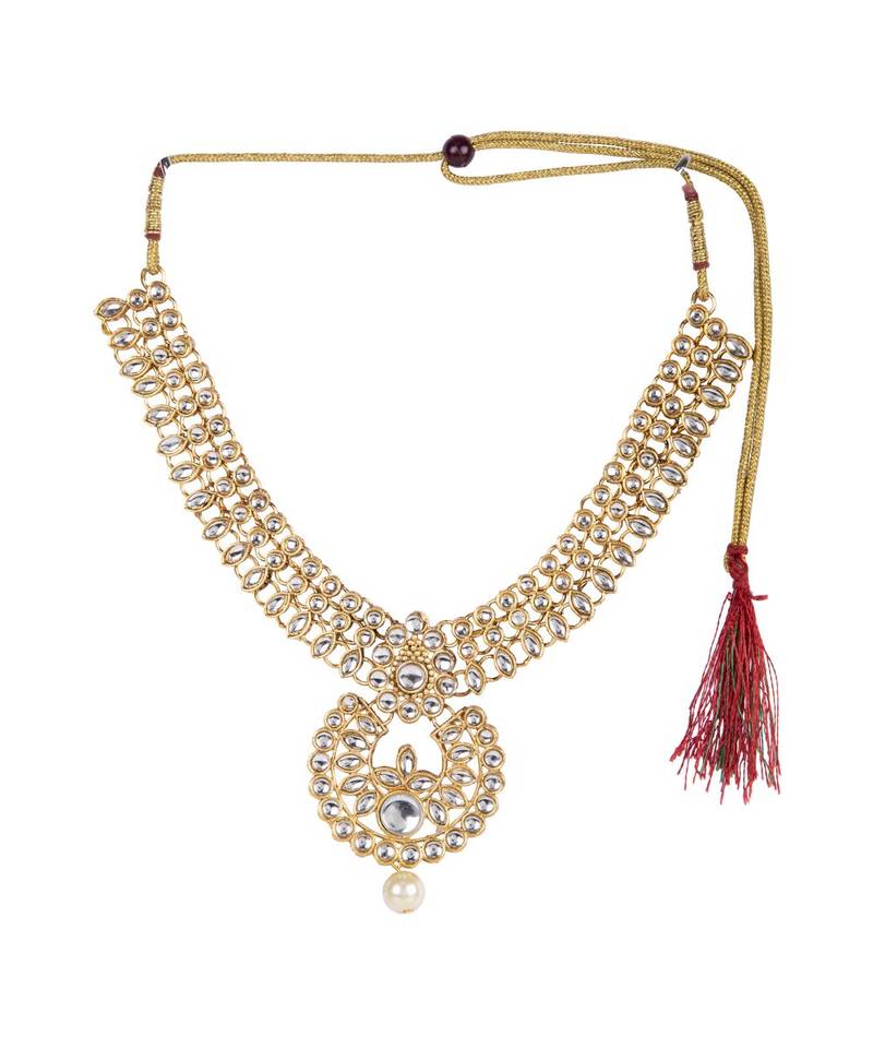 White gold plated Yellow Gold Alloy   Necklace   Pair Earring   Maangtika