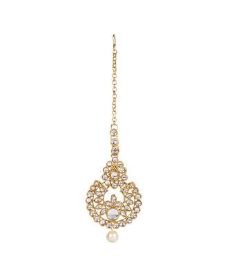 White gold plated Yellow Gold Alloy   Necklace   Pair Earring   Maangtika 4