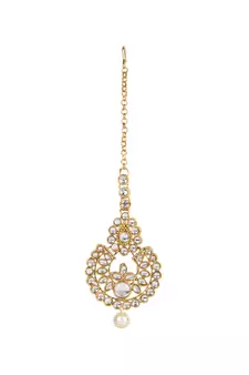 White gold plated Yellow Gold Alloy   Necklace   Pair Earring   Maangtika