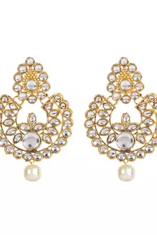 White gold plated Yellow Gold Alloy   Necklace   Pair Earring   Maangtika