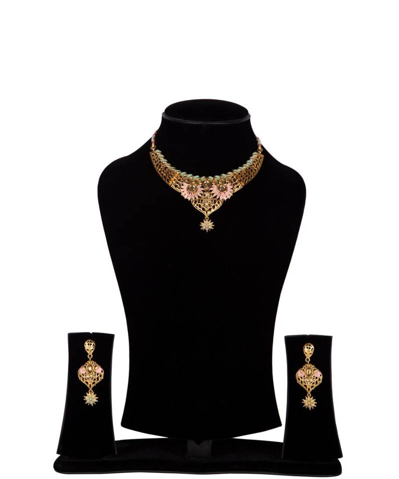 Green gold plated Yellow Gold Alloy   Necklace   Pair Earring