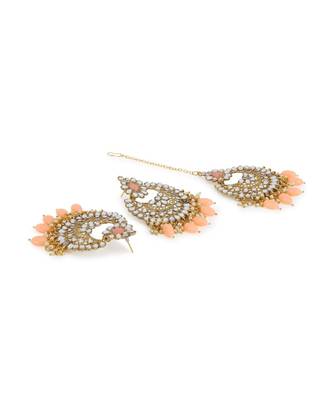 Orange gold plated Yellow Gold Alloy   Necklace   Pair Earring   Maangtika 5