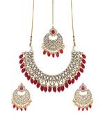 Red gold plated Yellow Gold Alloy   Necklace   Pair Earring   Maangtika