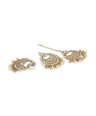 White gold plated Yellow Gold Alloy   Necklace   Pair Earring   Maangtika 5
