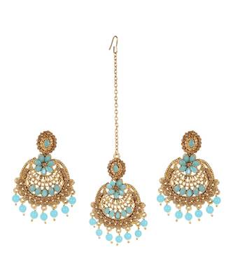 Turquoise gold plated Yellow Gold Alloy   Pair Earring   Maagtika 1