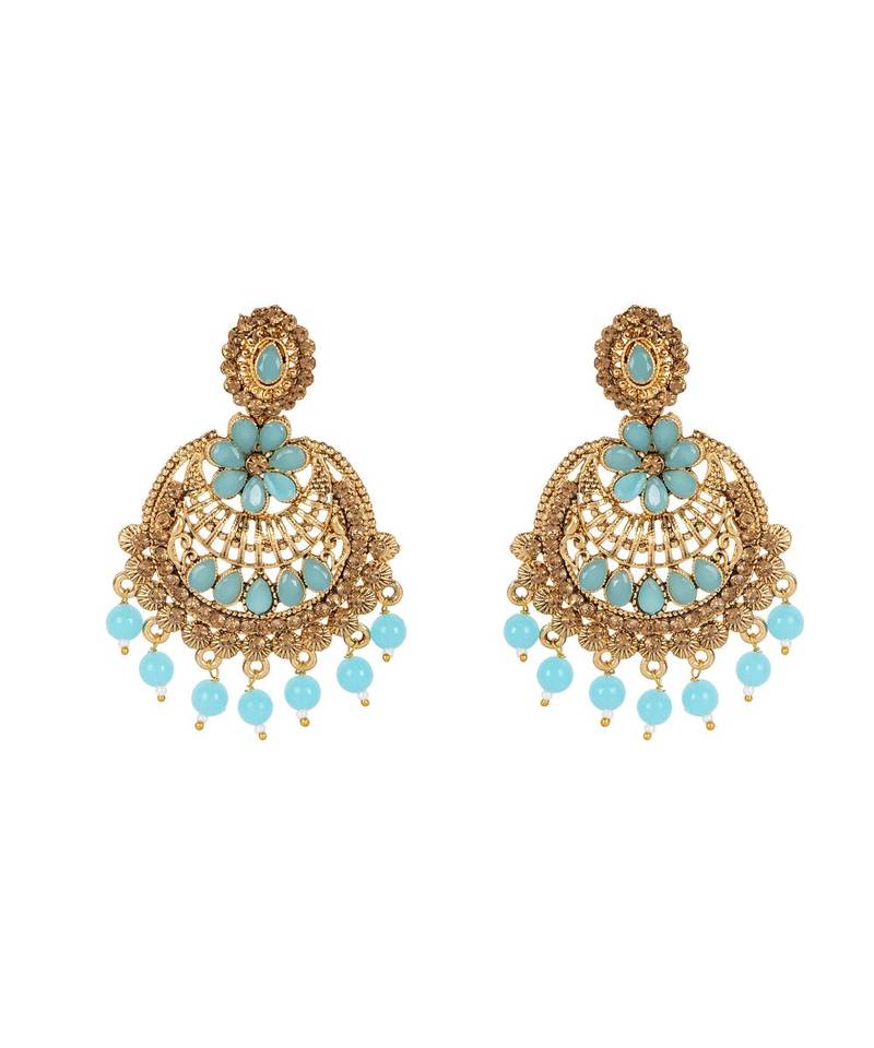 Turquoise gold plated Yellow Gold Alloy   Pair Earring   Maagtika