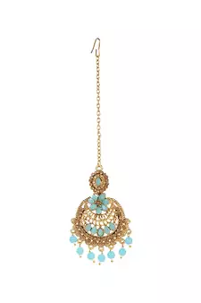 Turquoise gold plated Yellow Gold Alloy   Pair Earring   Maagtika