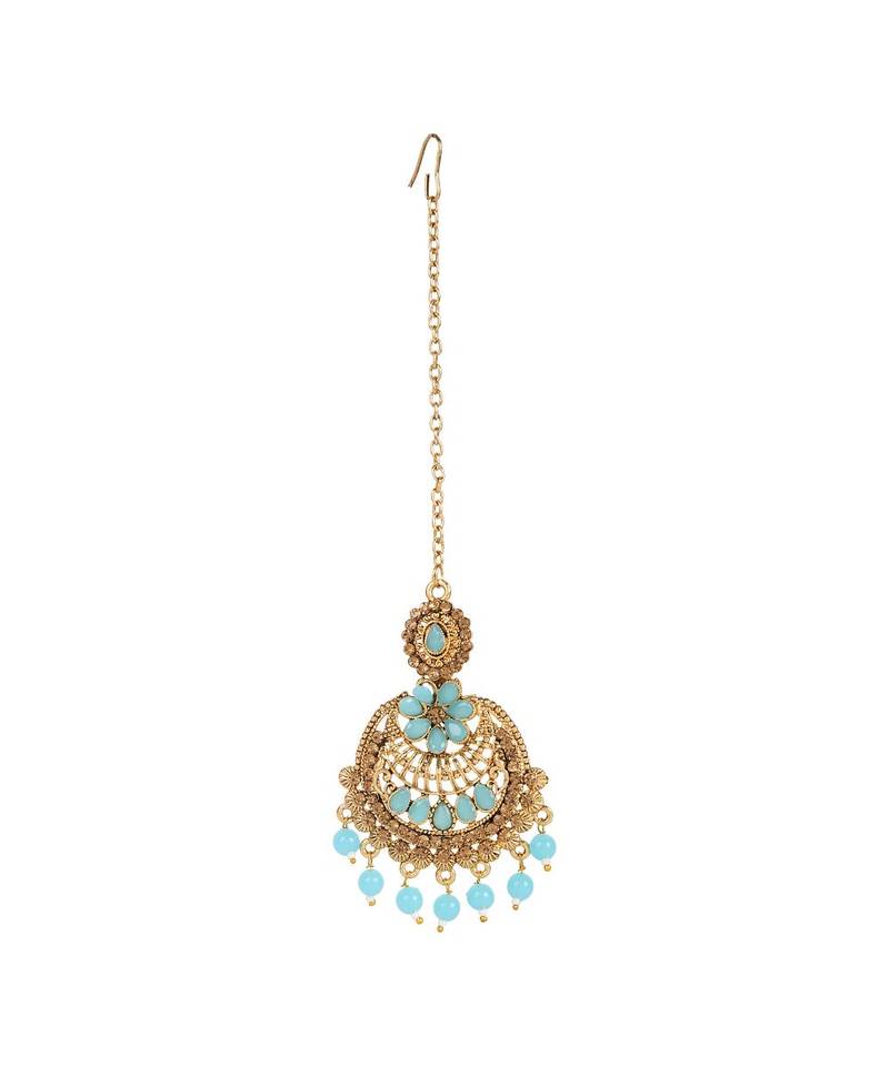 Turquoise gold plated Yellow Gold Alloy   Pair Earring   Maagtika